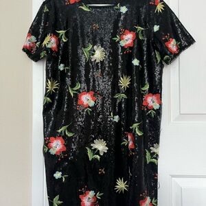 Zara Black Sequin Top with Floral Accents
